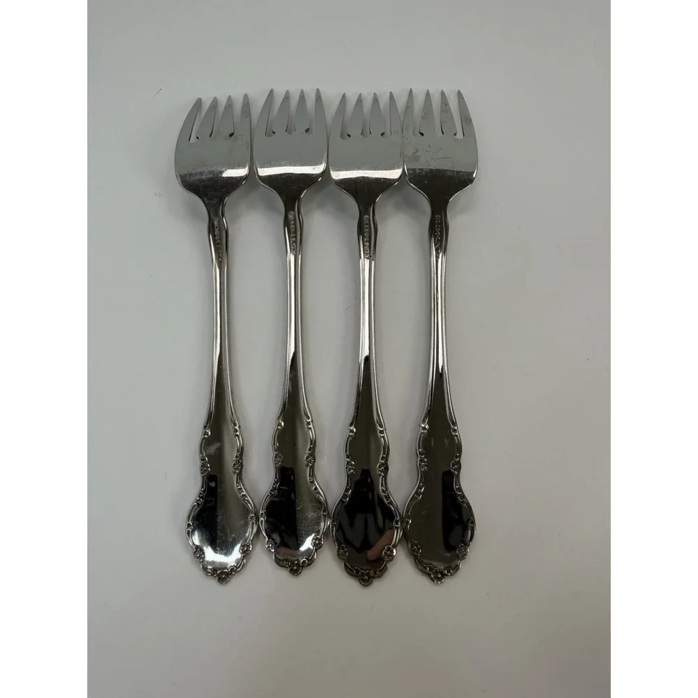 Set of 4 TENNYSON Oneida Community CUBE Stainless Steel Salad Forks 6-3/4